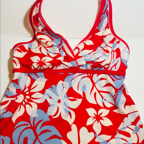 Lands’ End Tankini & Board Shorts Red Floral 6P/4 - Picture 4 of 8